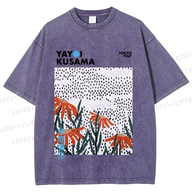 Unisex Yayoi Kusama Flowers Printed Washed Tee