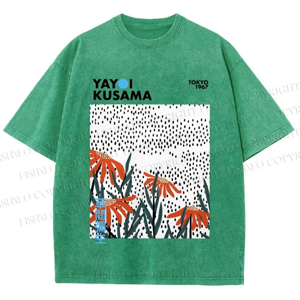 Unisex Yayoi Kusama Flowers Printed Washed Tee