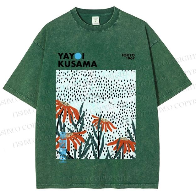 Unisex Yayoi Kusama Flowers Printed Washed Tee