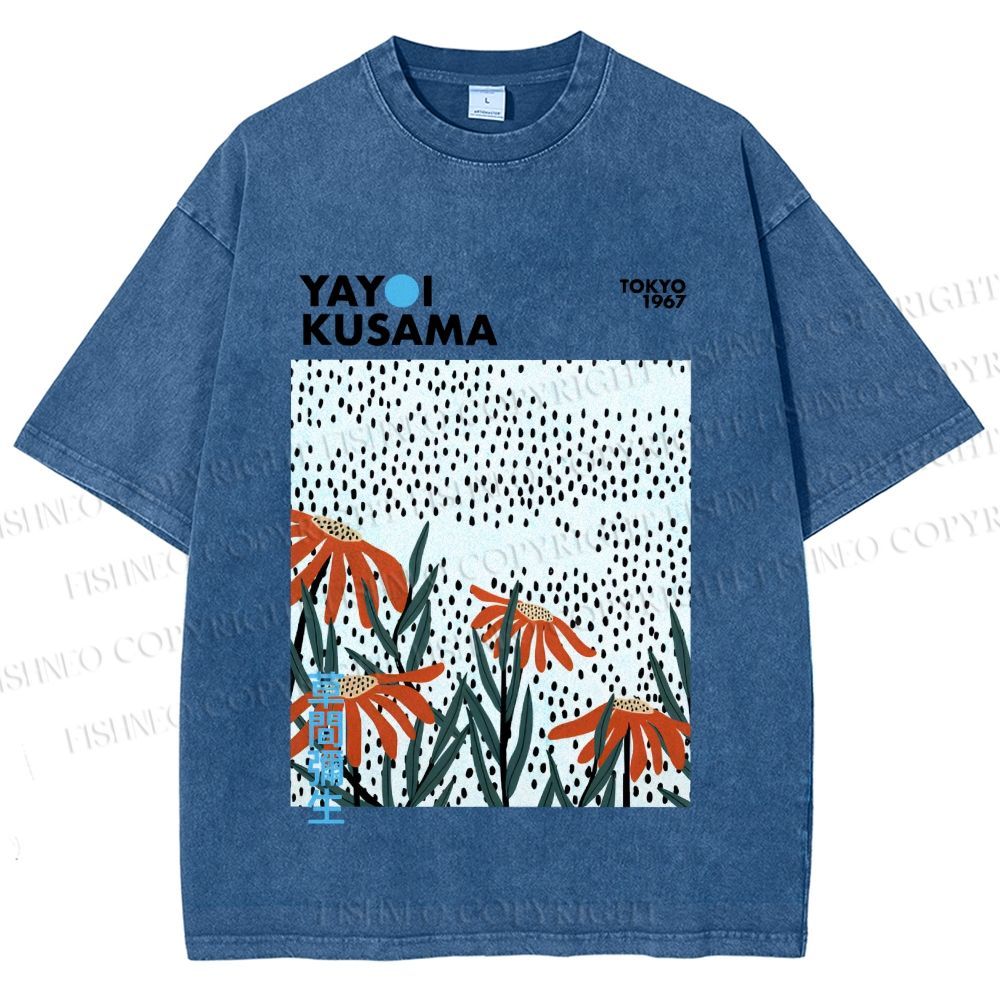Unisex Yayoi Kusama Flowers Printed Washed Tee