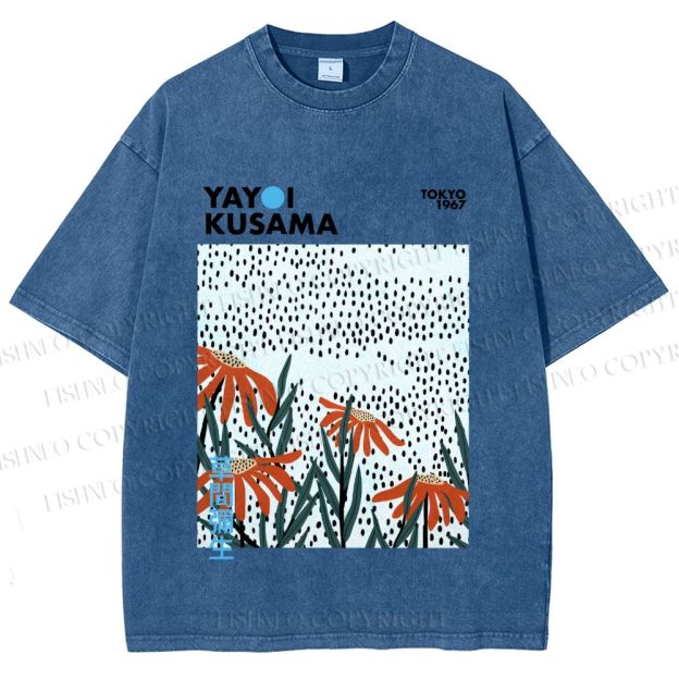 Unisex Yayoi Kusama Flowers Printed Washed Tee