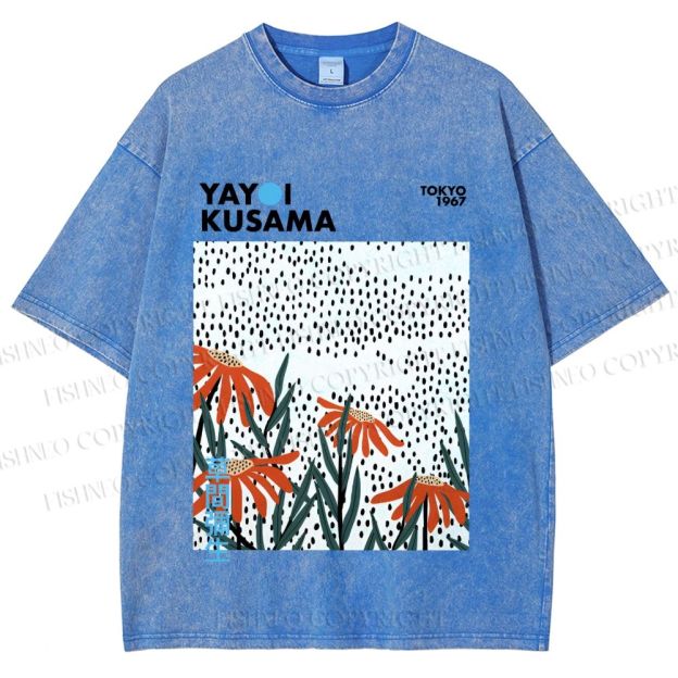 Unisex Yayoi Kusama Flowers Printed Washed Tee