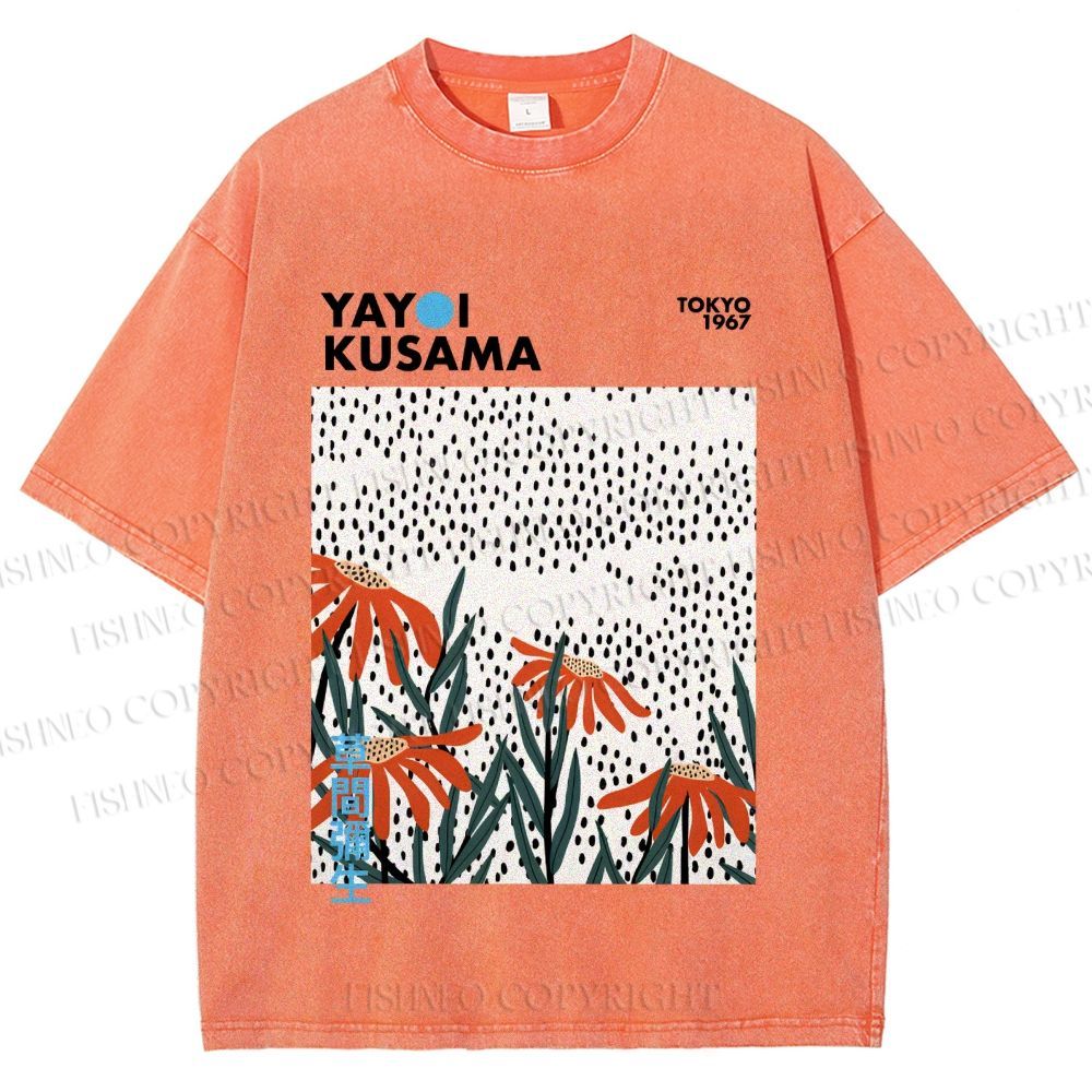 Unisex Yayoi Kusama Flowers Printed Washed Tee