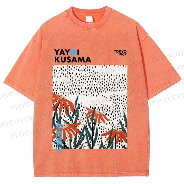Unisex Yayoi Kusama Flowers Printed Washed Tee