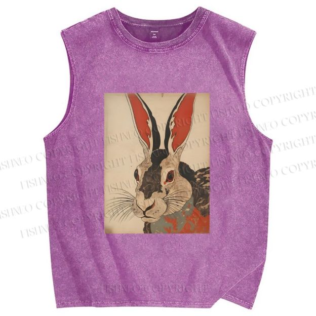Unisex Vintage Japanese Rabbit Printed Washed Tank Top