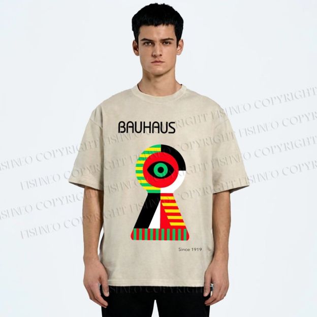 Unisex Bauhaus Colored Geometric Eyes Printed Washed Tee