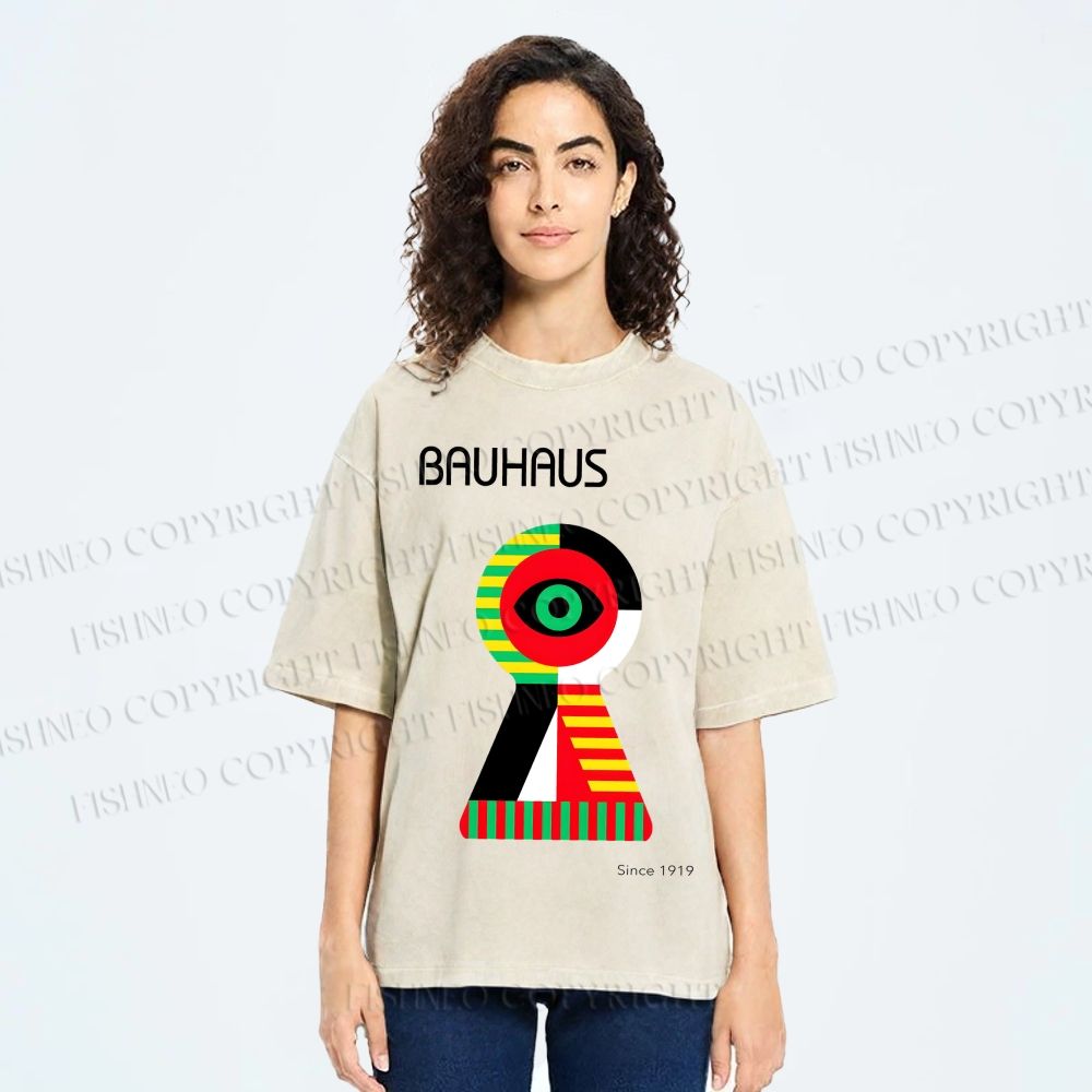 Unisex Bauhaus Colored Geometric Eyes Printed Washed Tee