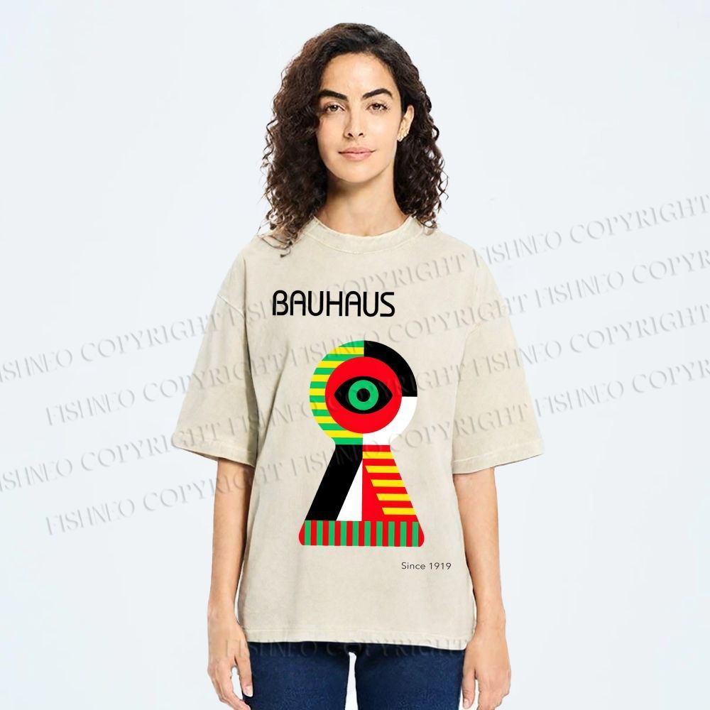 Unisex Bauhaus Colored Geometric Eyes Printed Washed Tee
