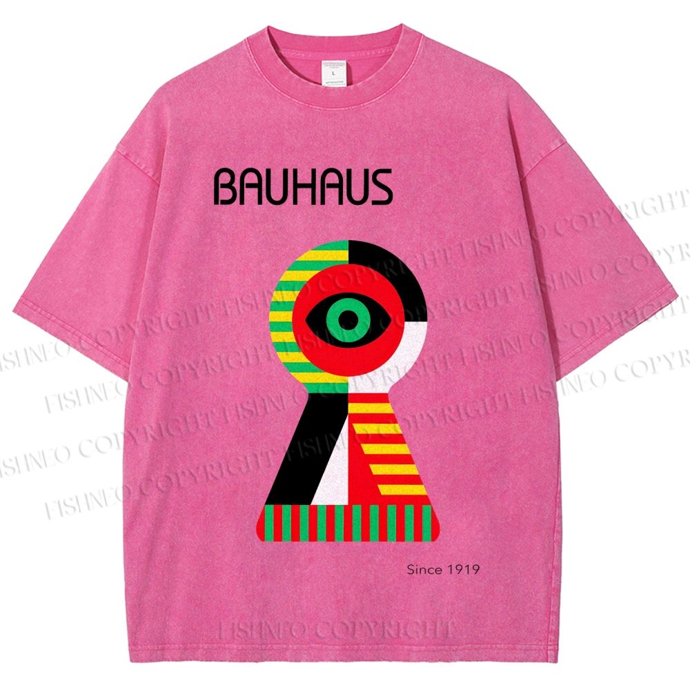 Unisex Bauhaus Colored Geometric Eyes Printed Washed Tee