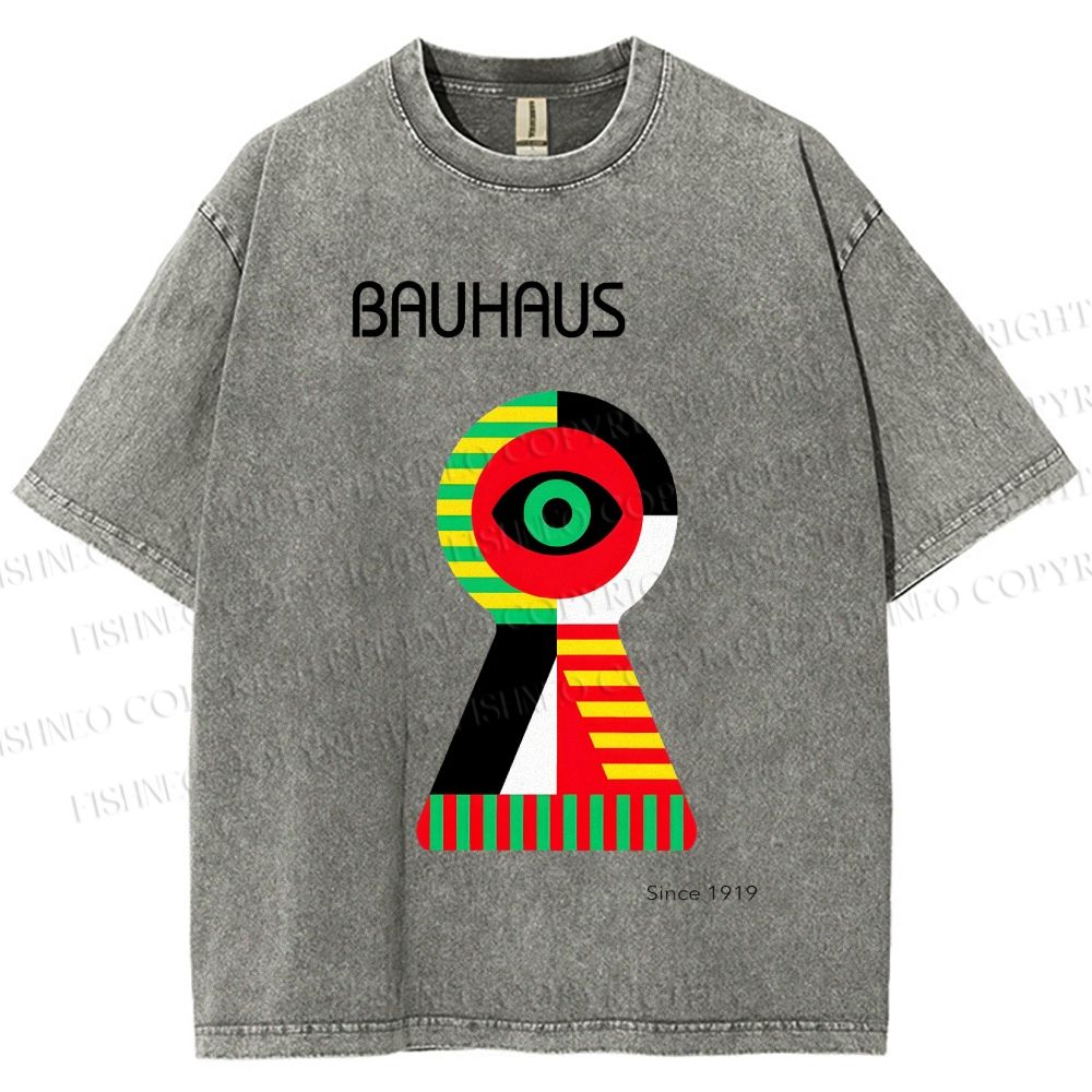Unisex Bauhaus Colored Geometric Eyes Printed Washed Tee
