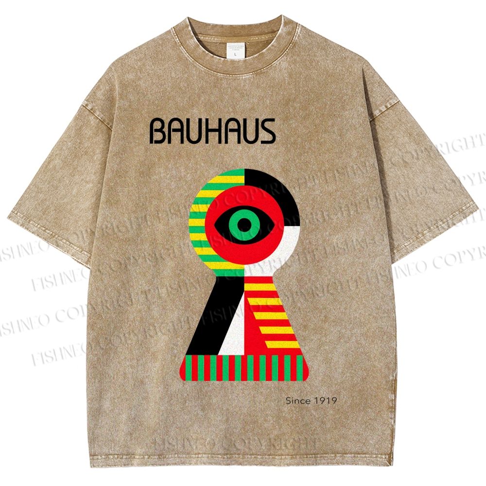 Unisex Bauhaus Colored Geometric Eyes Printed Washed Tee