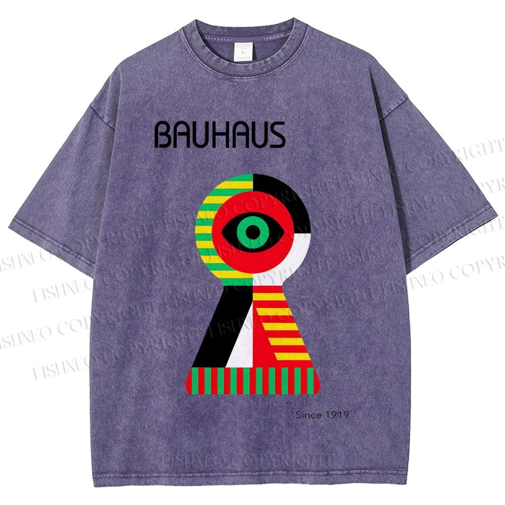 Unisex Bauhaus Colored Geometric Eyes Printed Washed Tee