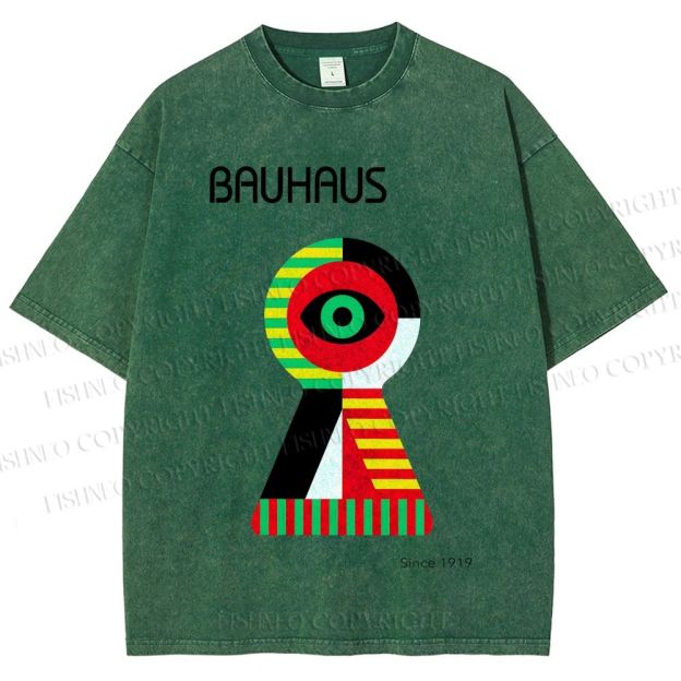 Unisex Bauhaus Colored Geometric Eyes Printed Washed Tee