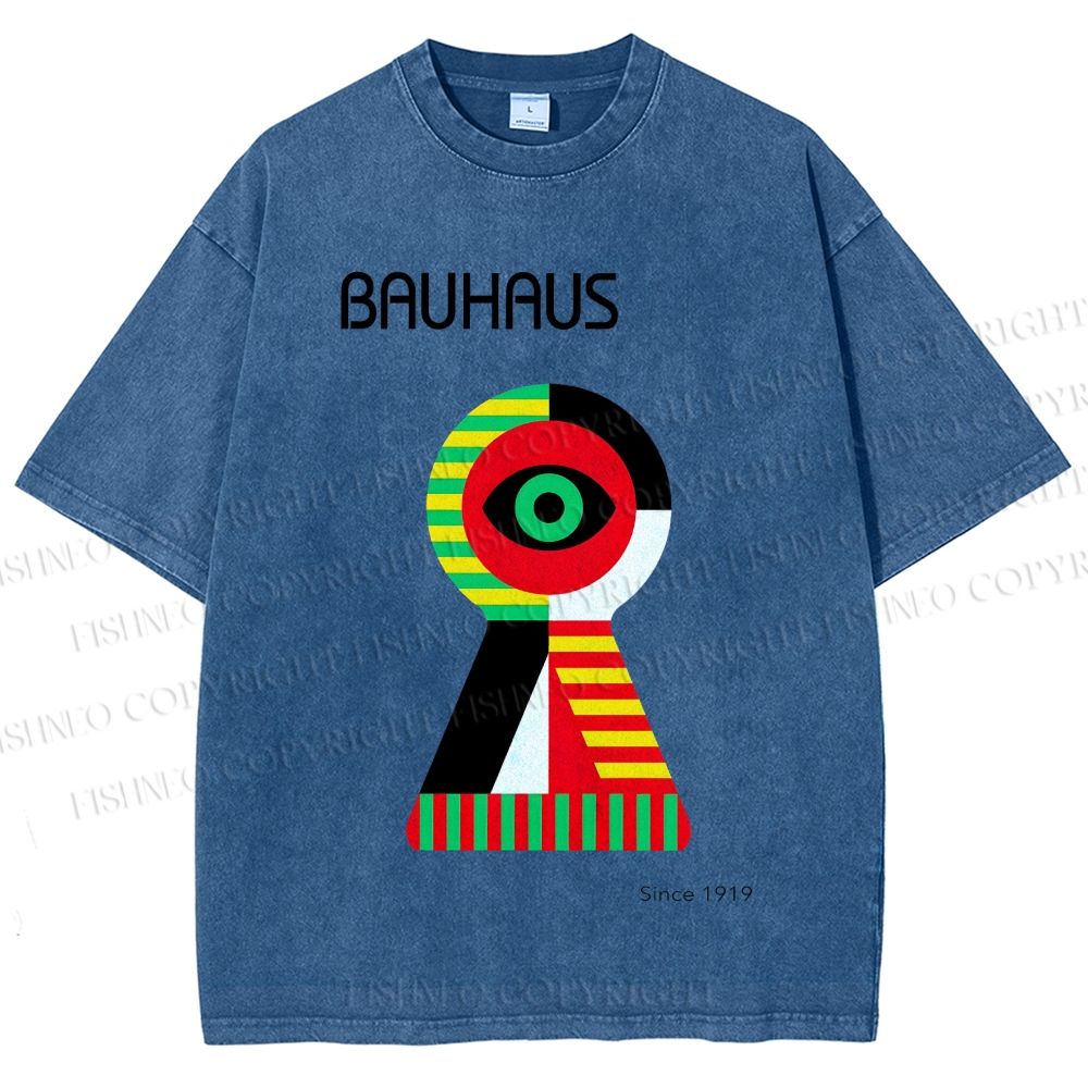 Unisex Bauhaus Colored Geometric Eyes Printed Washed Tee