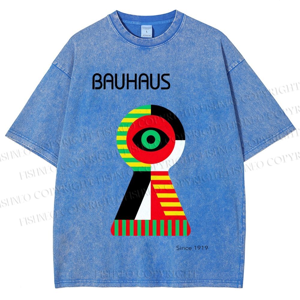 Unisex Bauhaus Colored Geometric Eyes Printed Washed Tee