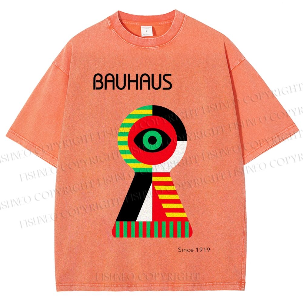 Unisex Bauhaus Colored Geometric Eyes Printed Washed Tee