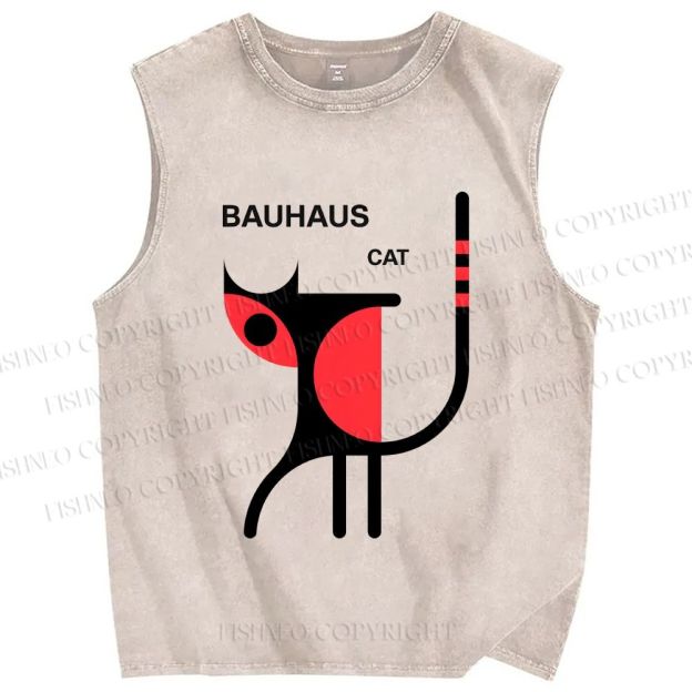 Unisex Bauhaus Cat Printed Washed Tank Top