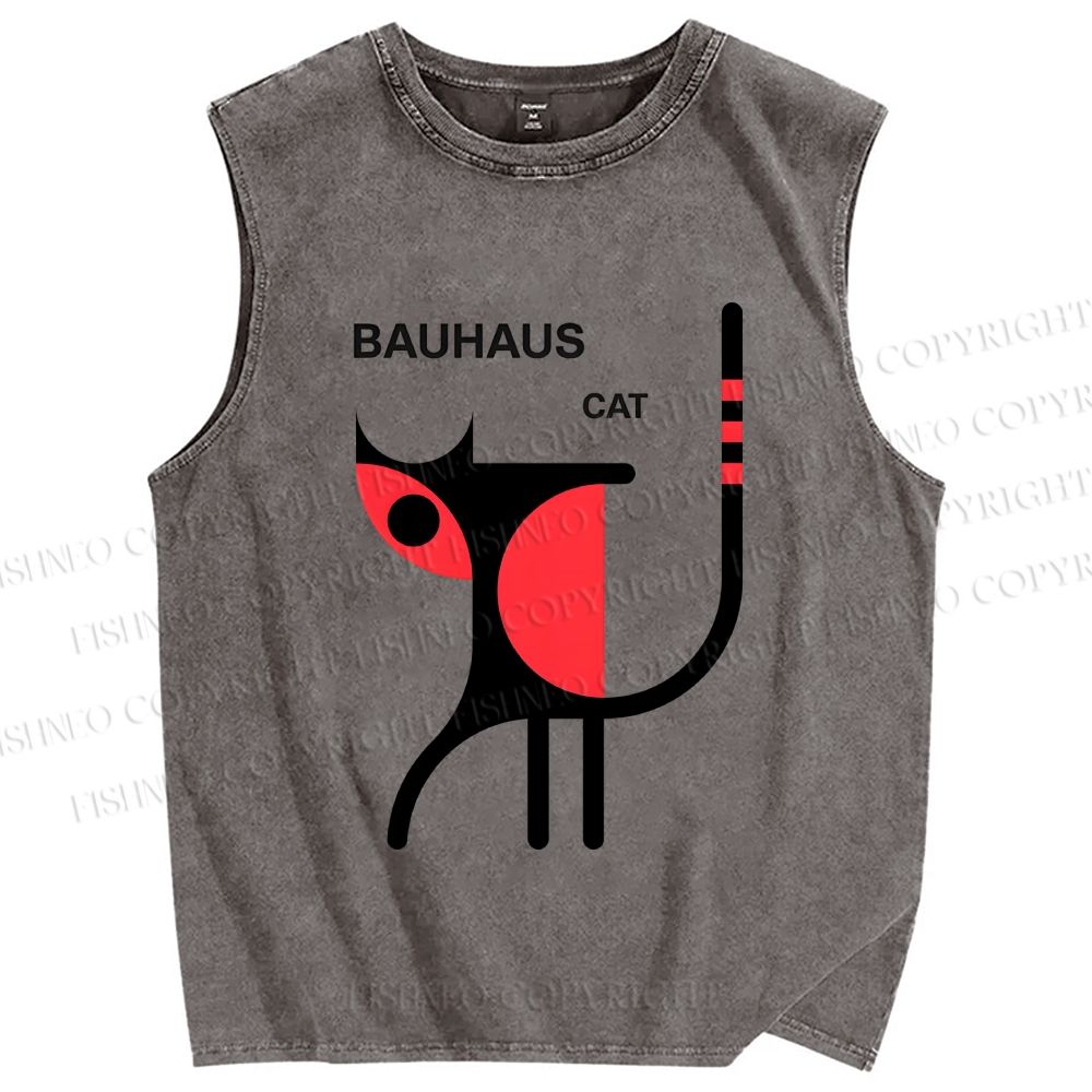 Unisex Bauhaus Cat Printed Washed Tank Top
