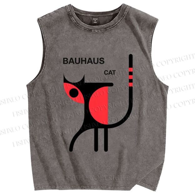 Unisex Bauhaus Cat Printed Washed Tank Top