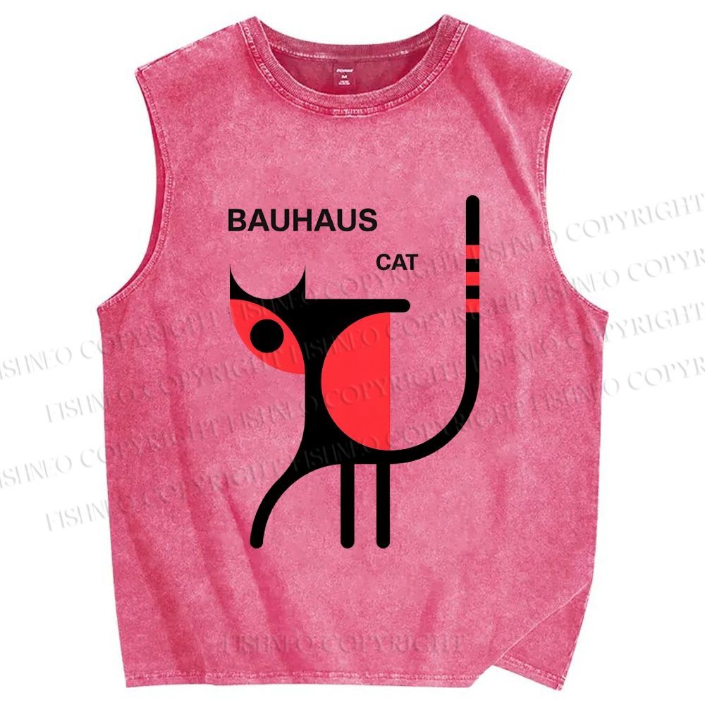 Unisex Bauhaus Cat Printed Washed Tank Top
