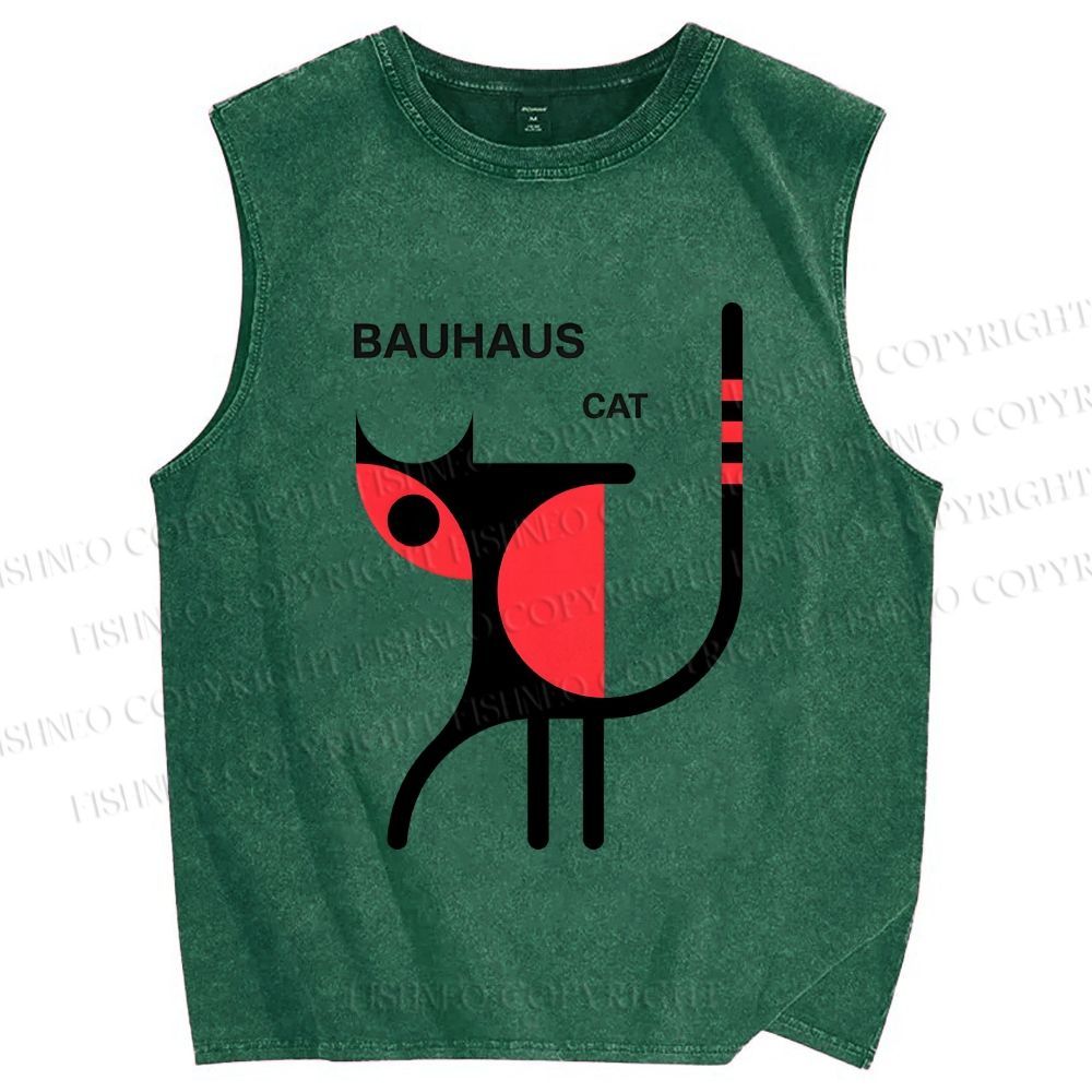 Unisex Bauhaus Cat Printed Washed Tank Top