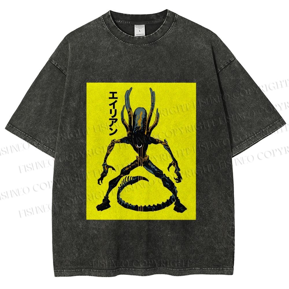 Unisex Alien Printed Washed Tee