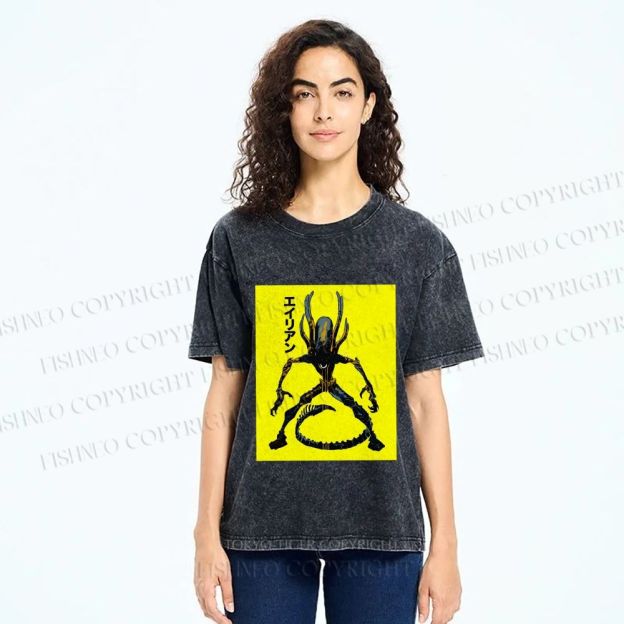 Unisex Alien Printed Washed Tee