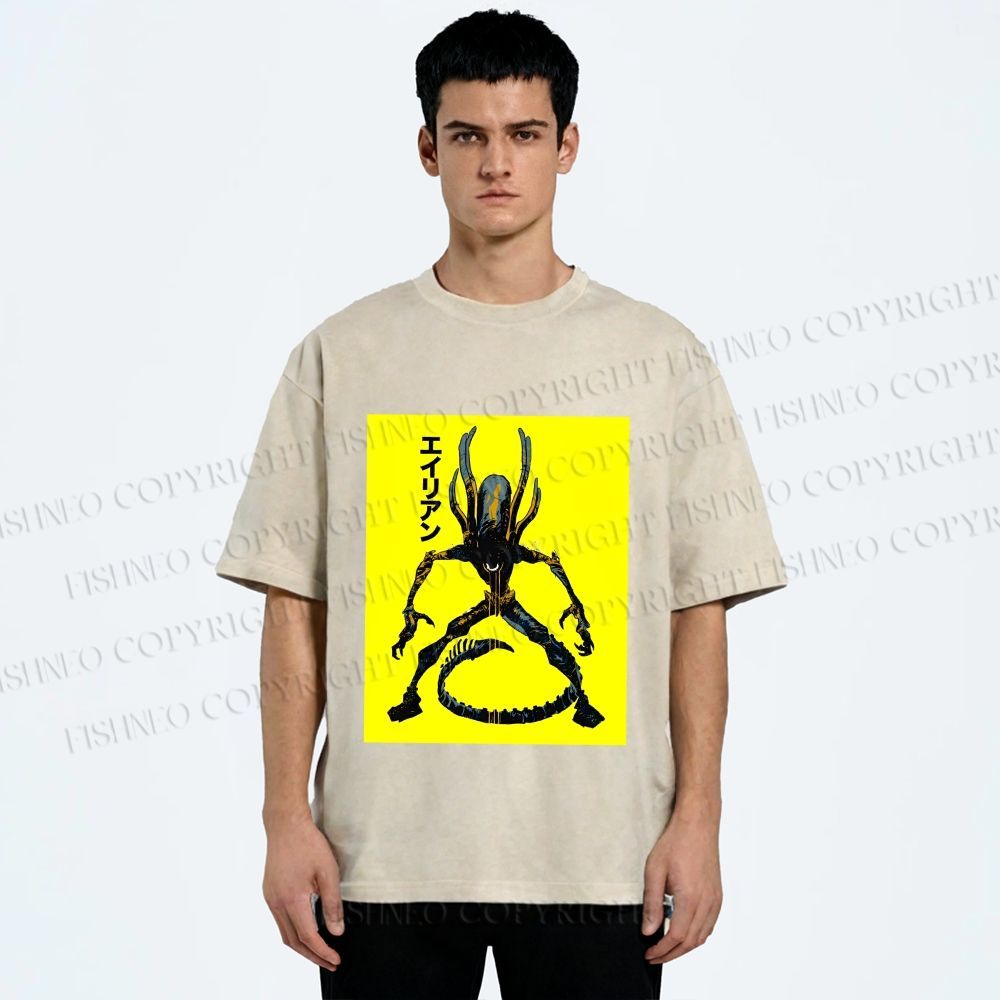 Unisex Alien Printed Washed Tee