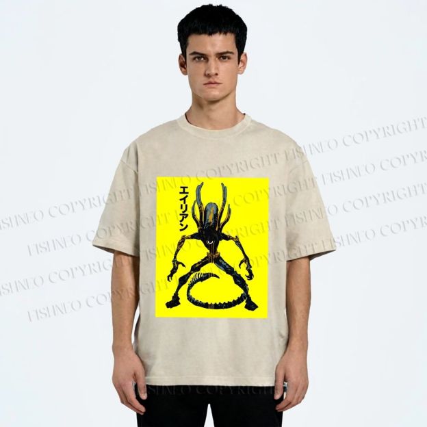 Unisex Alien Printed Washed Tee