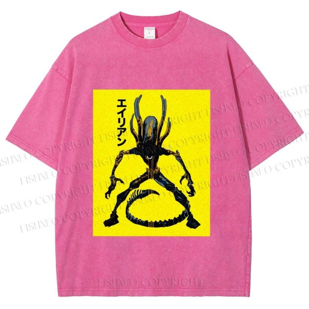 Unisex Alien Printed Washed Tee