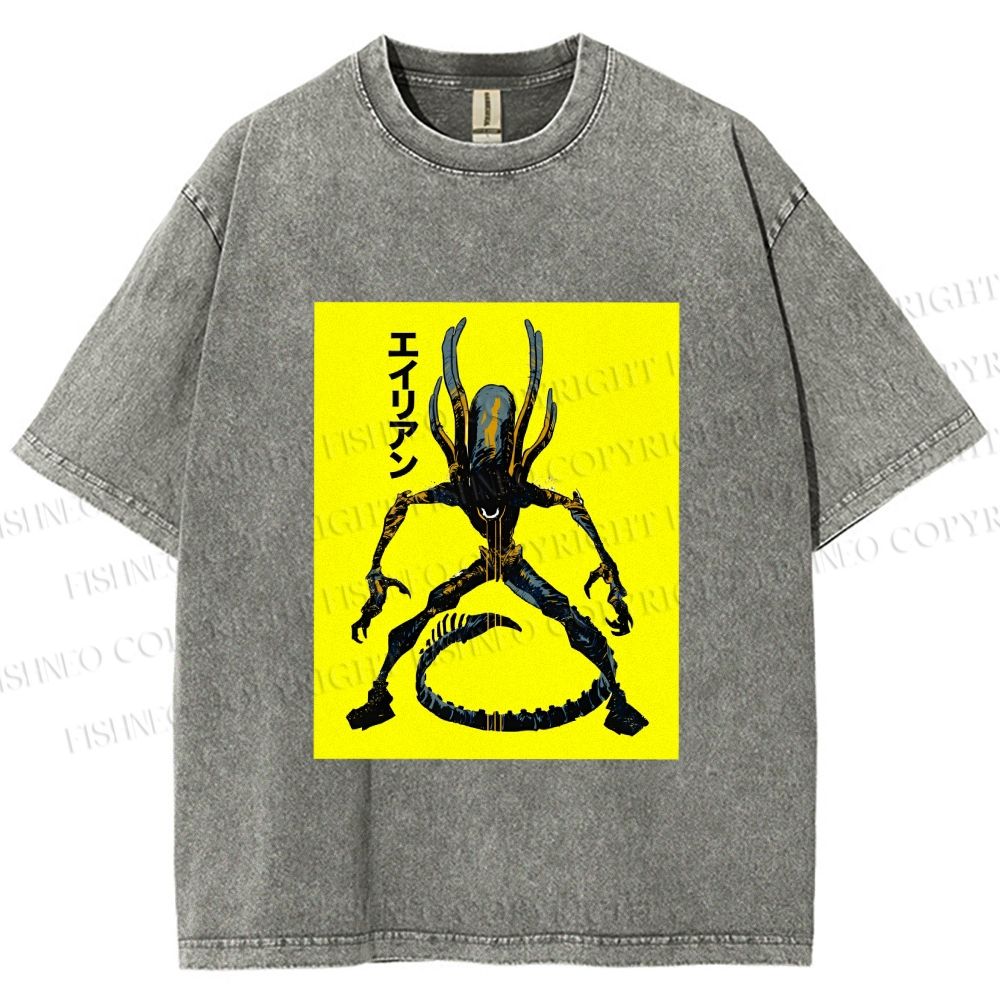 Unisex Alien Printed Washed Tee