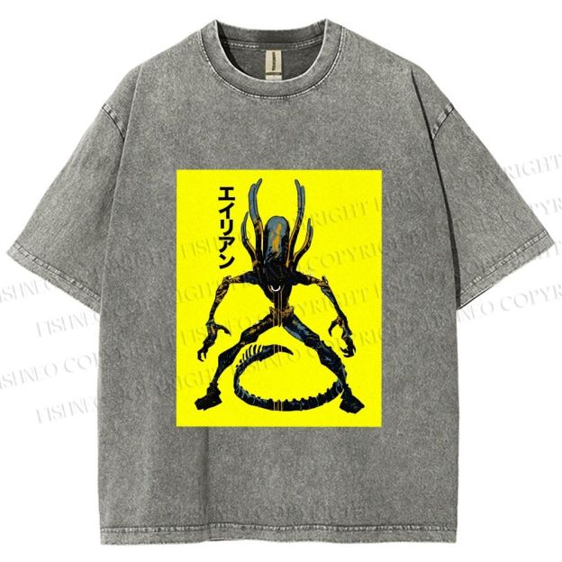 Unisex Alien Printed Washed Tee
