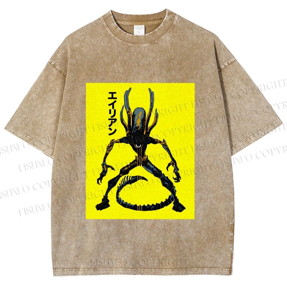 Unisex Alien Printed Washed Tee