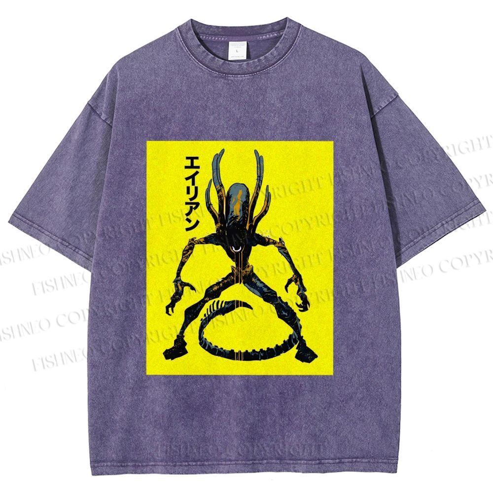 Unisex Alien Printed Washed Tee