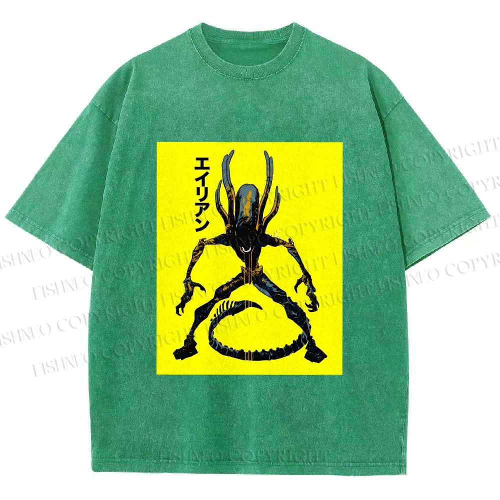 Unisex Alien Printed Washed Tee