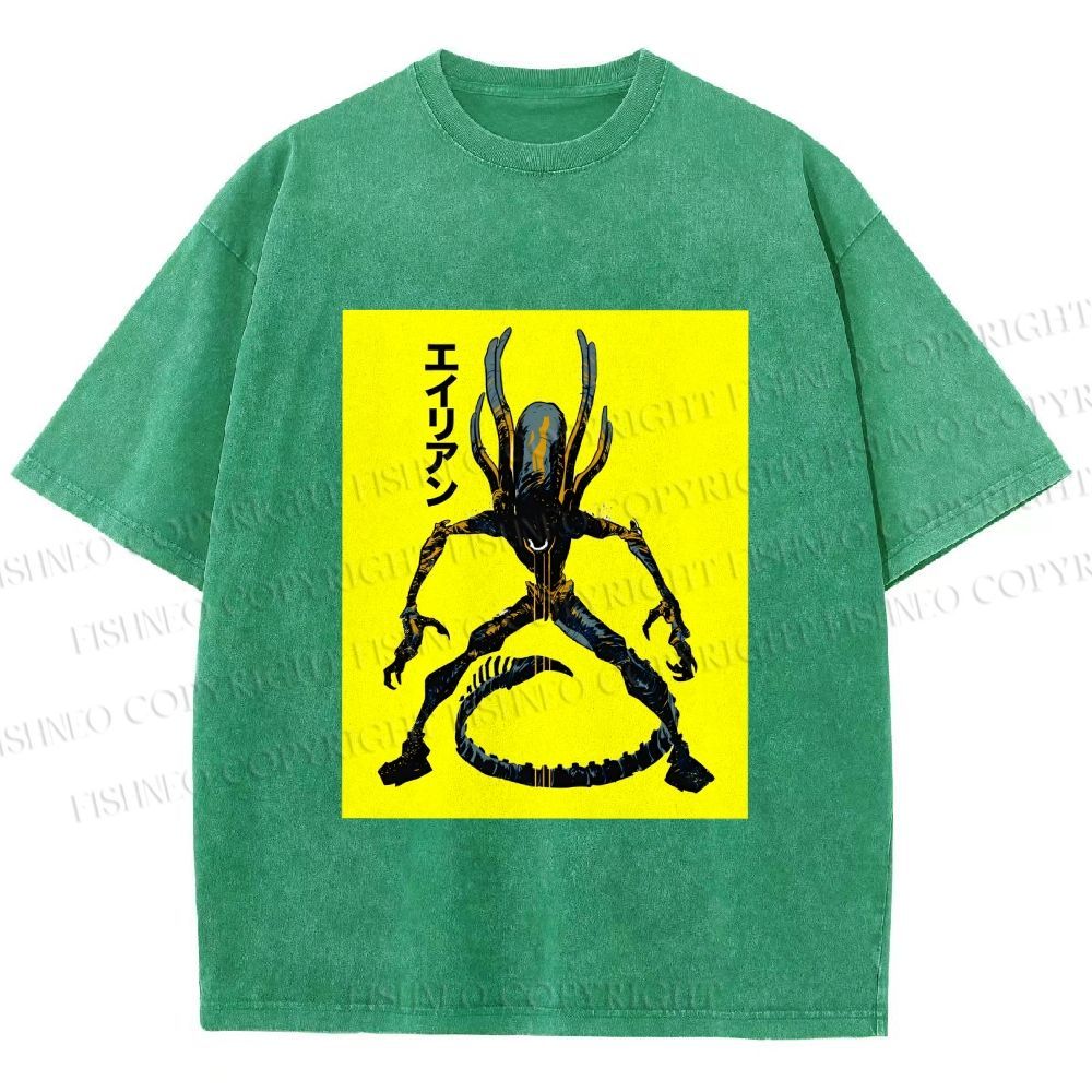 Unisex Alien Printed Washed Tee