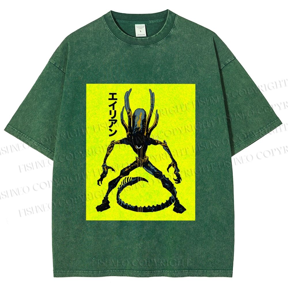 Unisex Alien Printed Washed Tee