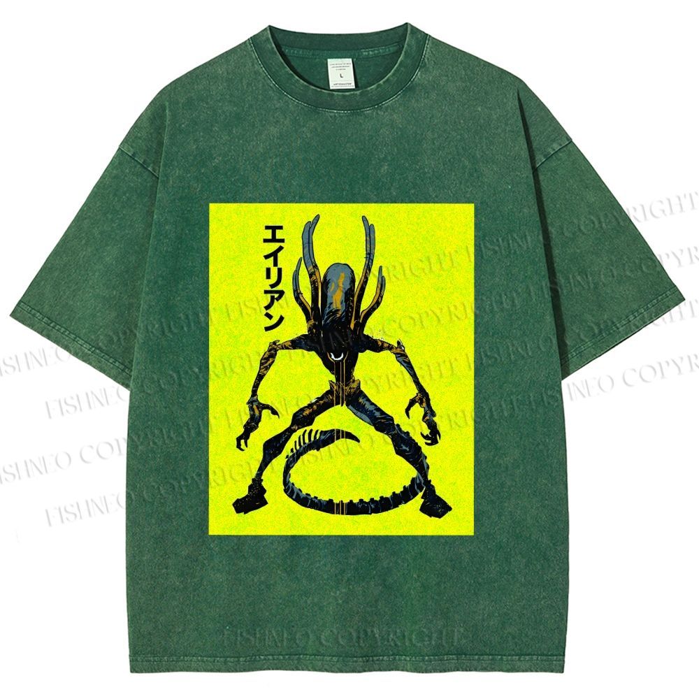 Unisex Alien Printed Washed Tee