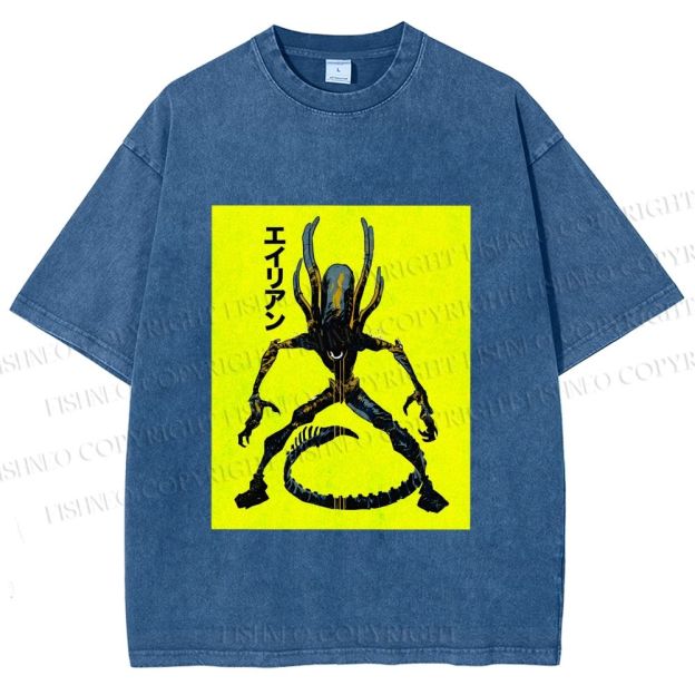 Unisex Alien Printed Washed Tee