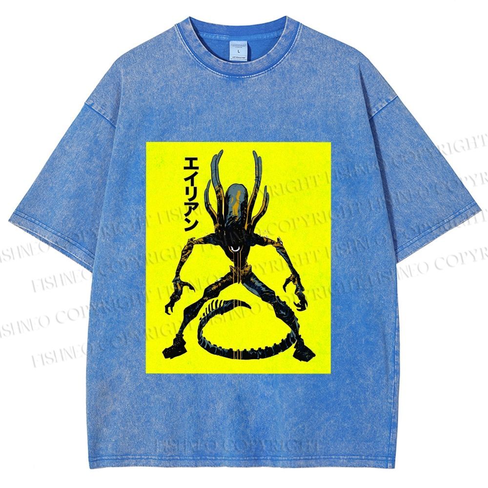 Unisex Alien Printed Washed Tee