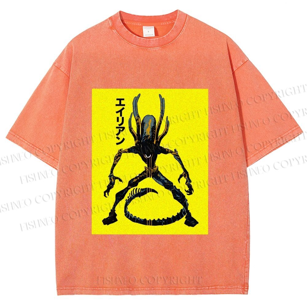 Unisex Alien Printed Washed Tee