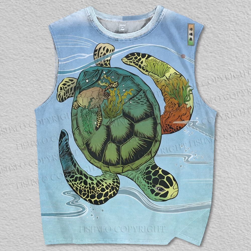 Unisex Artistic Cartoon Turtle Printed Tank Top