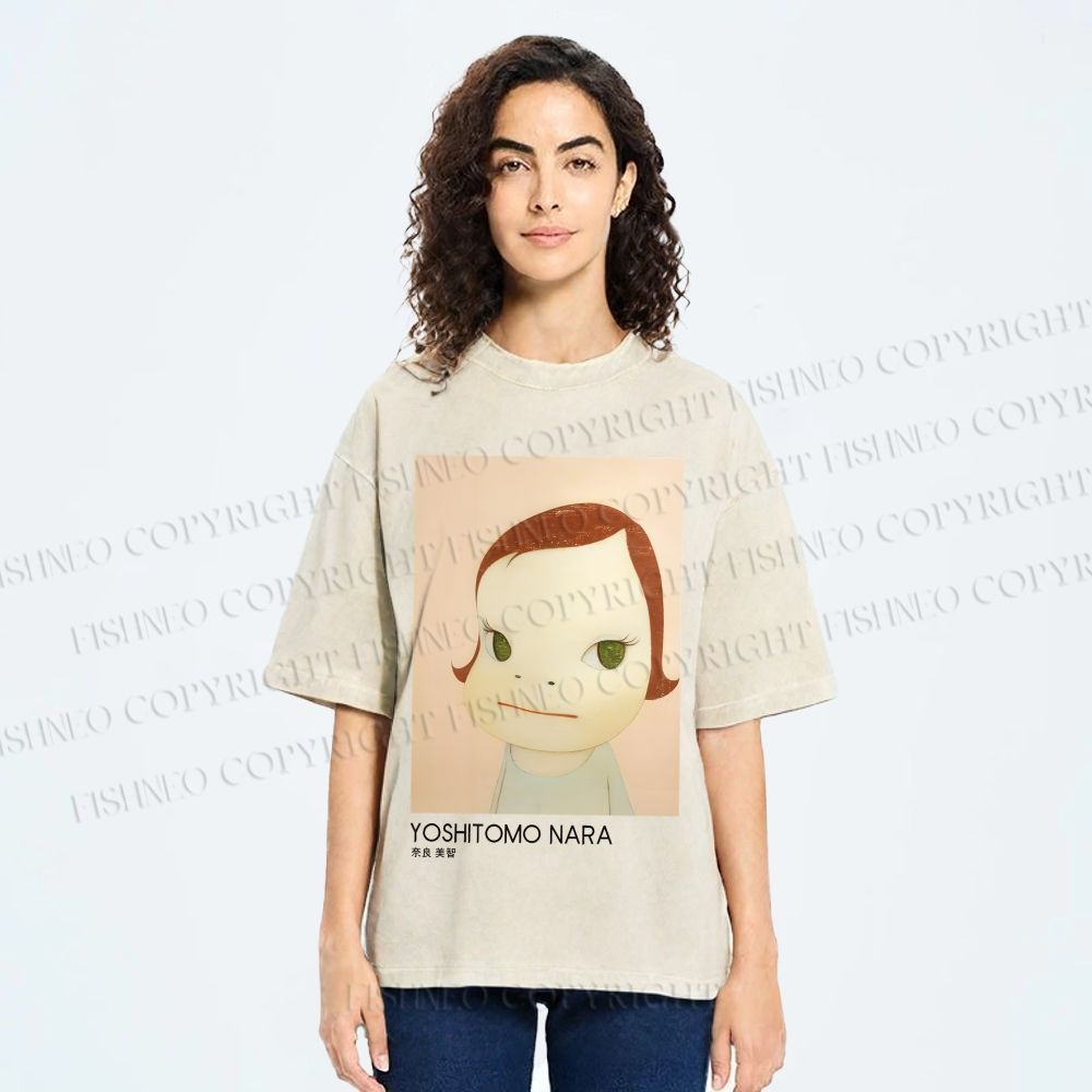 Unisex Yoshitomo Nara Girl Printed Washed Tee
