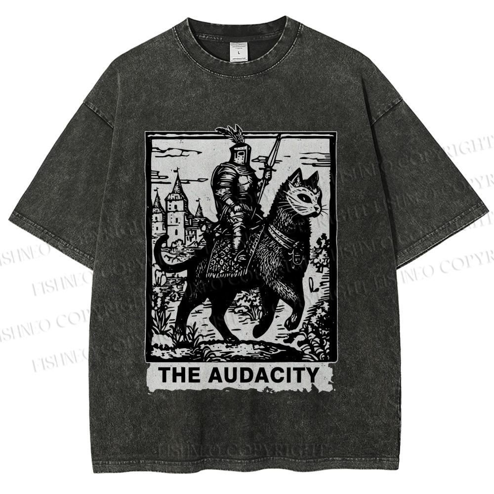 Unisex The Audacity Knight Cat Printed Washed Tee