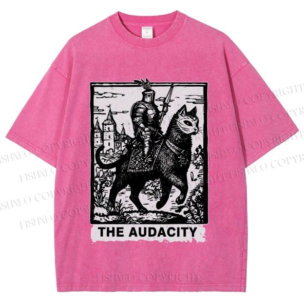 Unisex The Audacity Knight Cat Printed Washed Tee