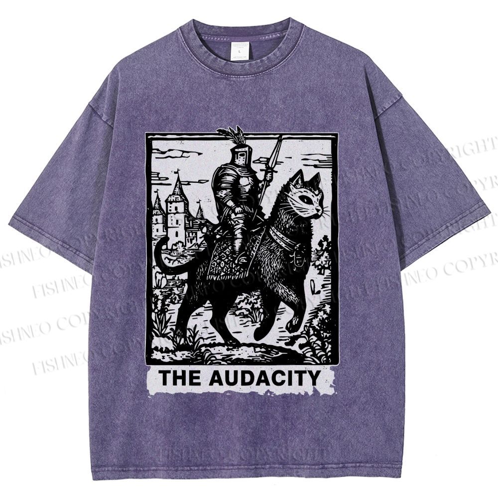 Unisex The Audacity Knight Cat Printed Washed Tee