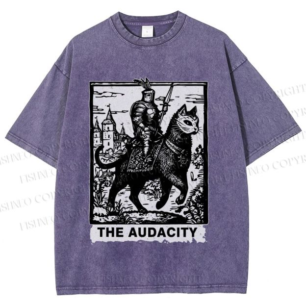 Unisex The Audacity Knight Cat Printed Washed Tee