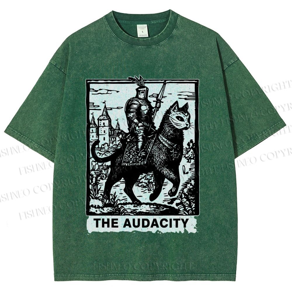 Unisex The Audacity Knight Cat Printed Washed Tee