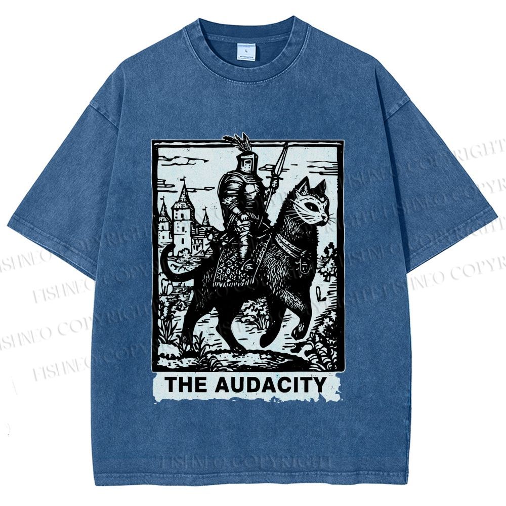 Unisex The Audacity Knight Cat Printed Washed Tee