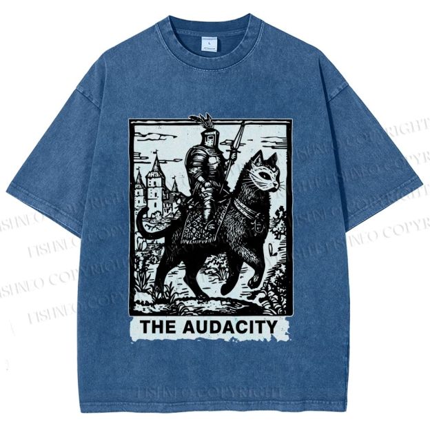 Unisex The Audacity Knight Cat Printed Washed Tee